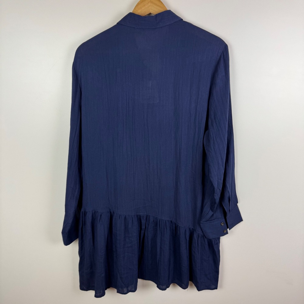 NWT Davi & Dani Button Down Tunic Top Medium Blue Peplum Hem Pockets Lagenlook - Picture 5 of 11